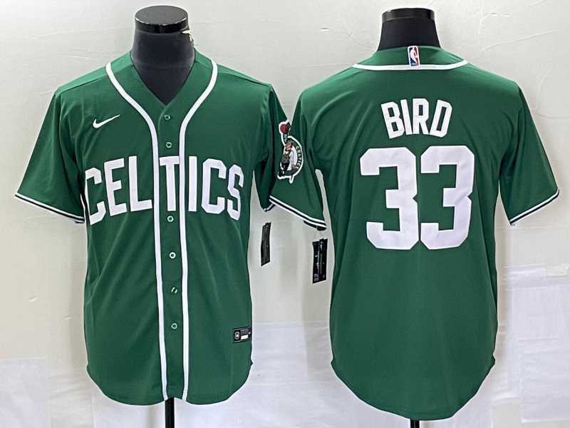 Men%27s Boston Celtics #33 Larry Bird Green Stitched Baseball Jersey